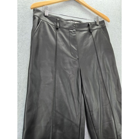 Na-kd Black Faux Leather High waisted Pants Srdaught Leg Trousers womens 40 - Picture 2 of 6